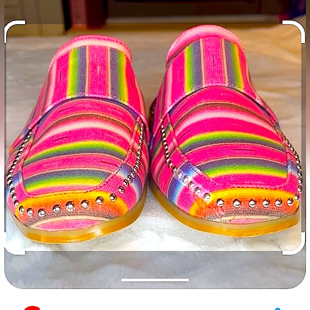 Slides Shoes Pink Serape Print Silver Studs Loafer 3/4”Heel Montana West NEW 8~9